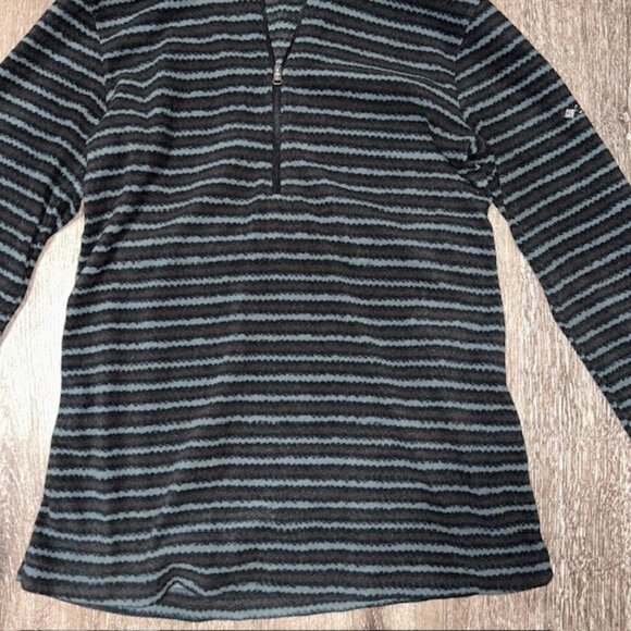 Columbia Fleece Jacket Half Zip Blue Black Striped Women’s Size S Small - Picture 2 of 4